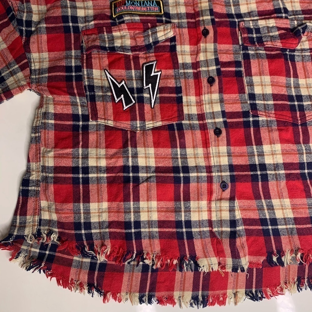 Dance Marvel cherry red Patchwork Plaid Fray butt… - image 2